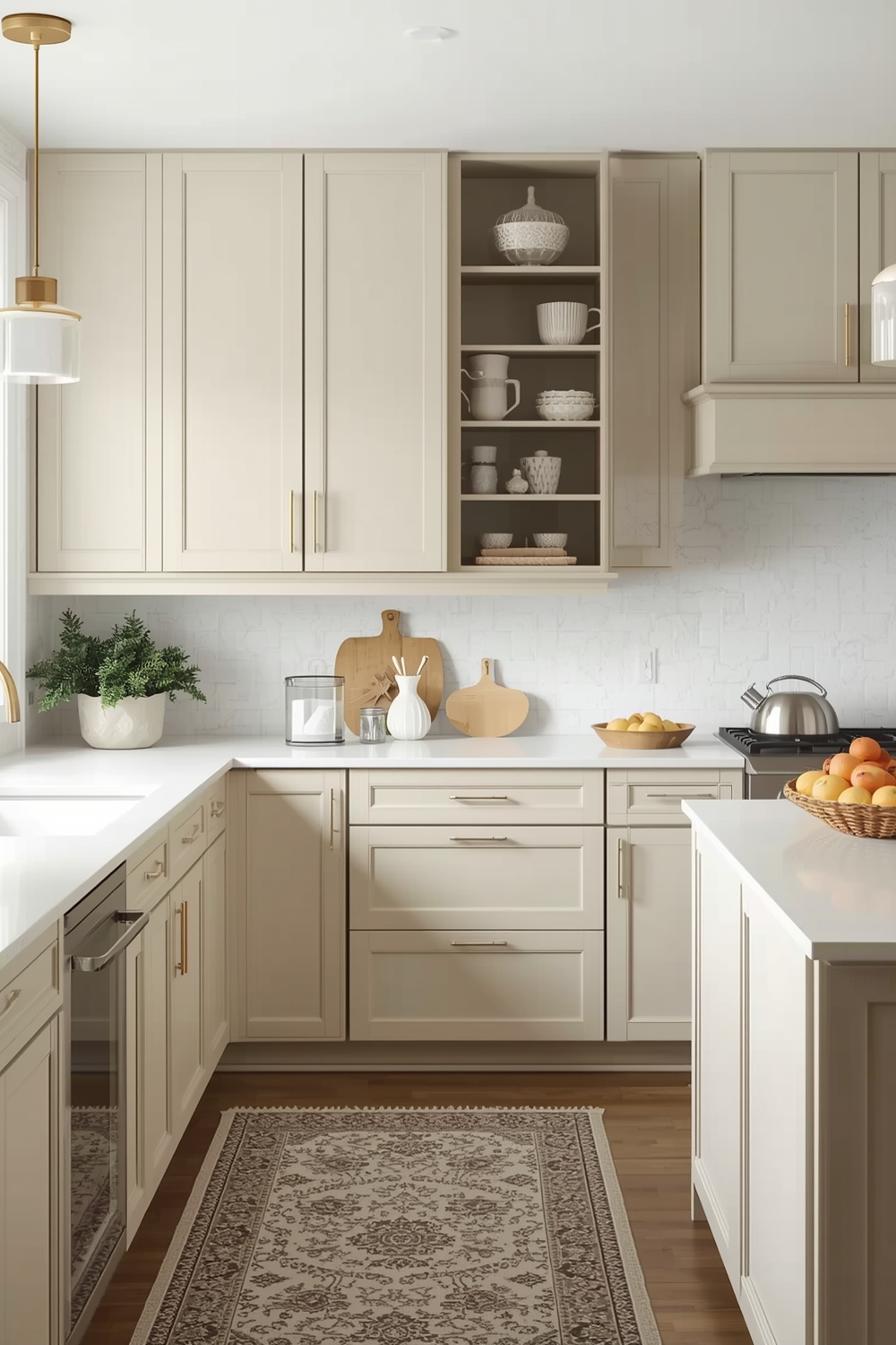 Beige Cabinets for Cozy Kitchen