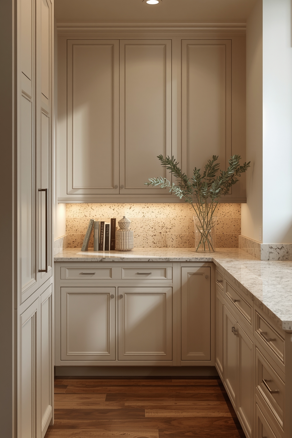 Beige Cabinets with Lighting Inspiration