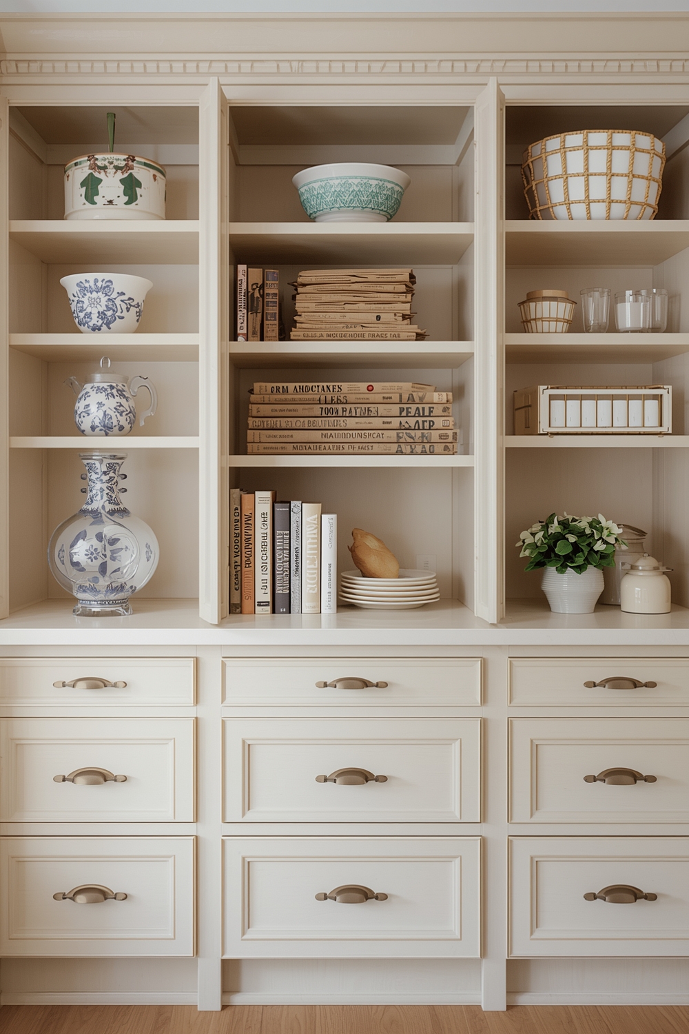 Beige Cabinets with Storage Solutions