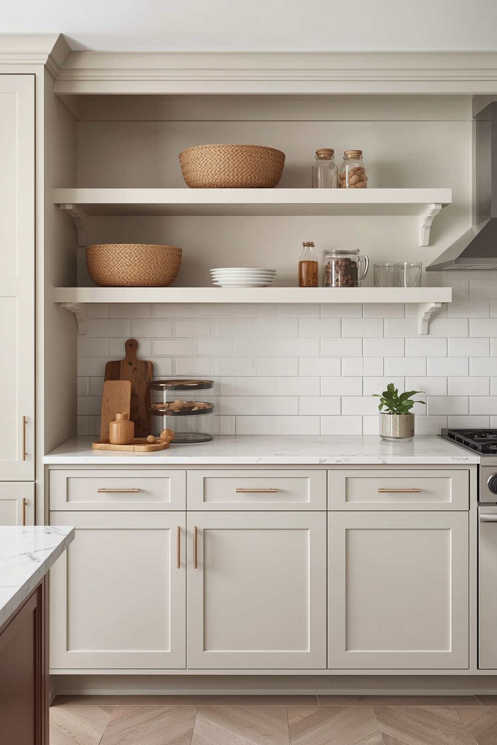 Beige Kitchen Cabinets Open Shelving