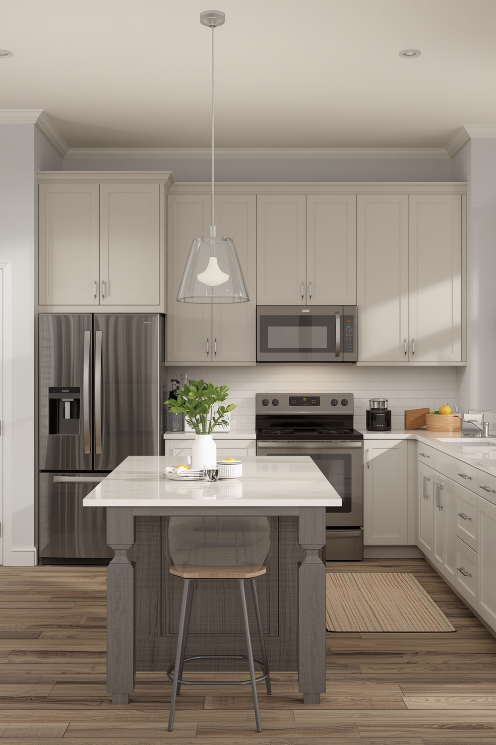 Beige Kitchen Cabinets with Island