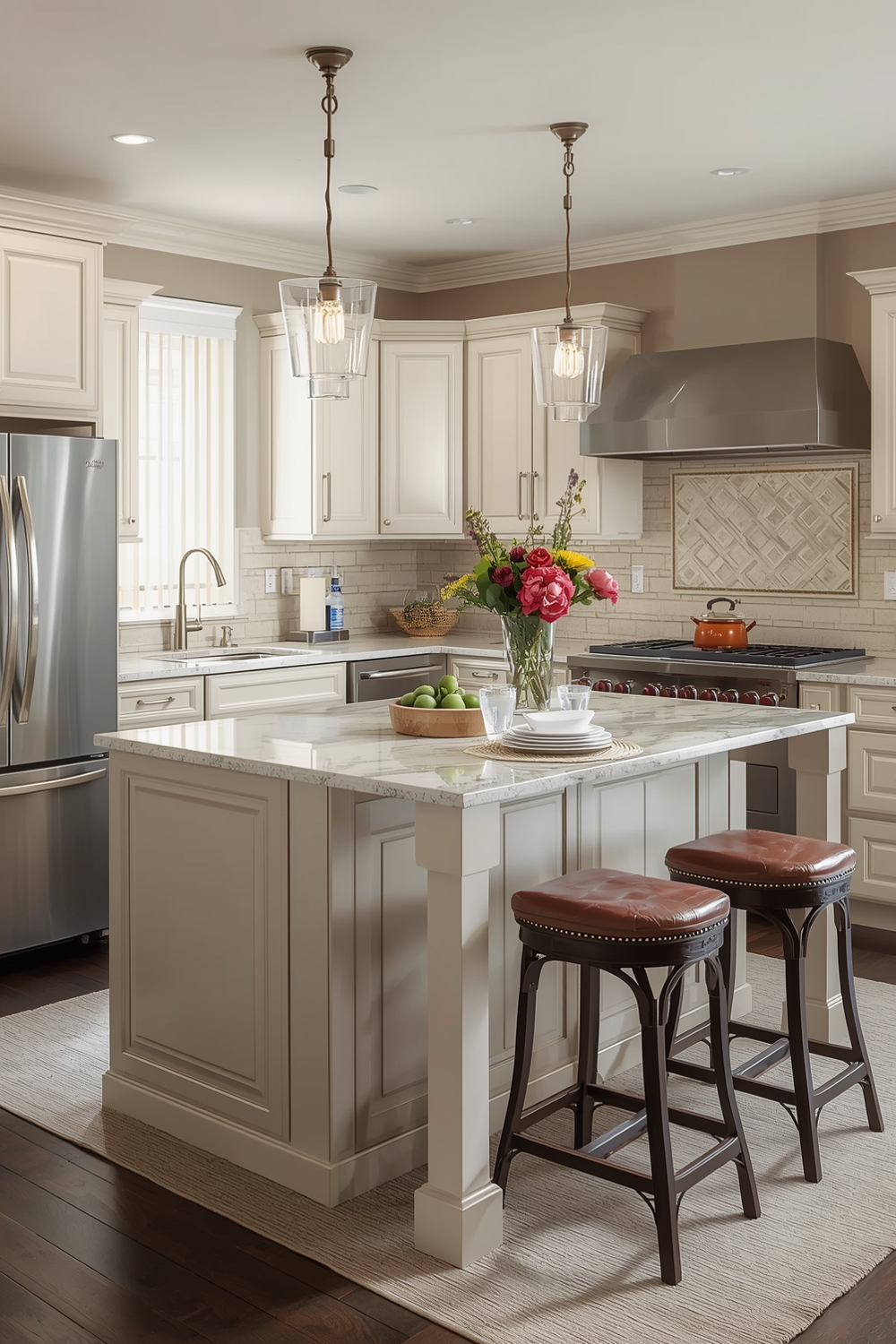 Beige Kitchen Cabinets with Island