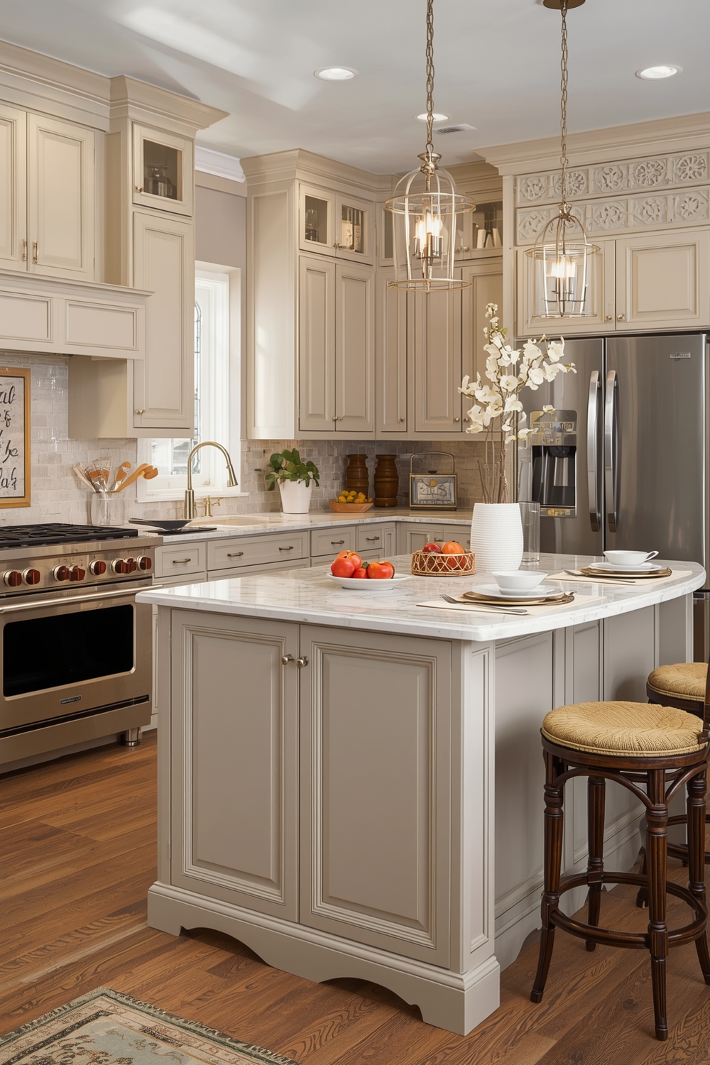 Beige Kitchen Cabinets with Island
