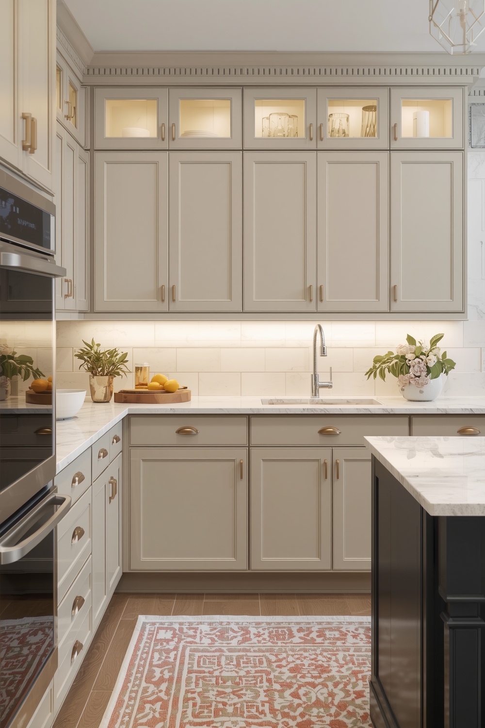 Beige Kitchen Cabinets with Lighting Ideas