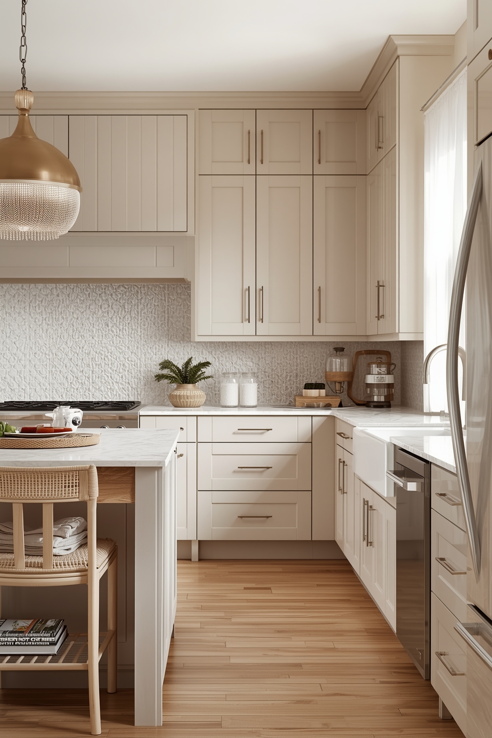 Beige Kitchen Cabinets with Modern Layout