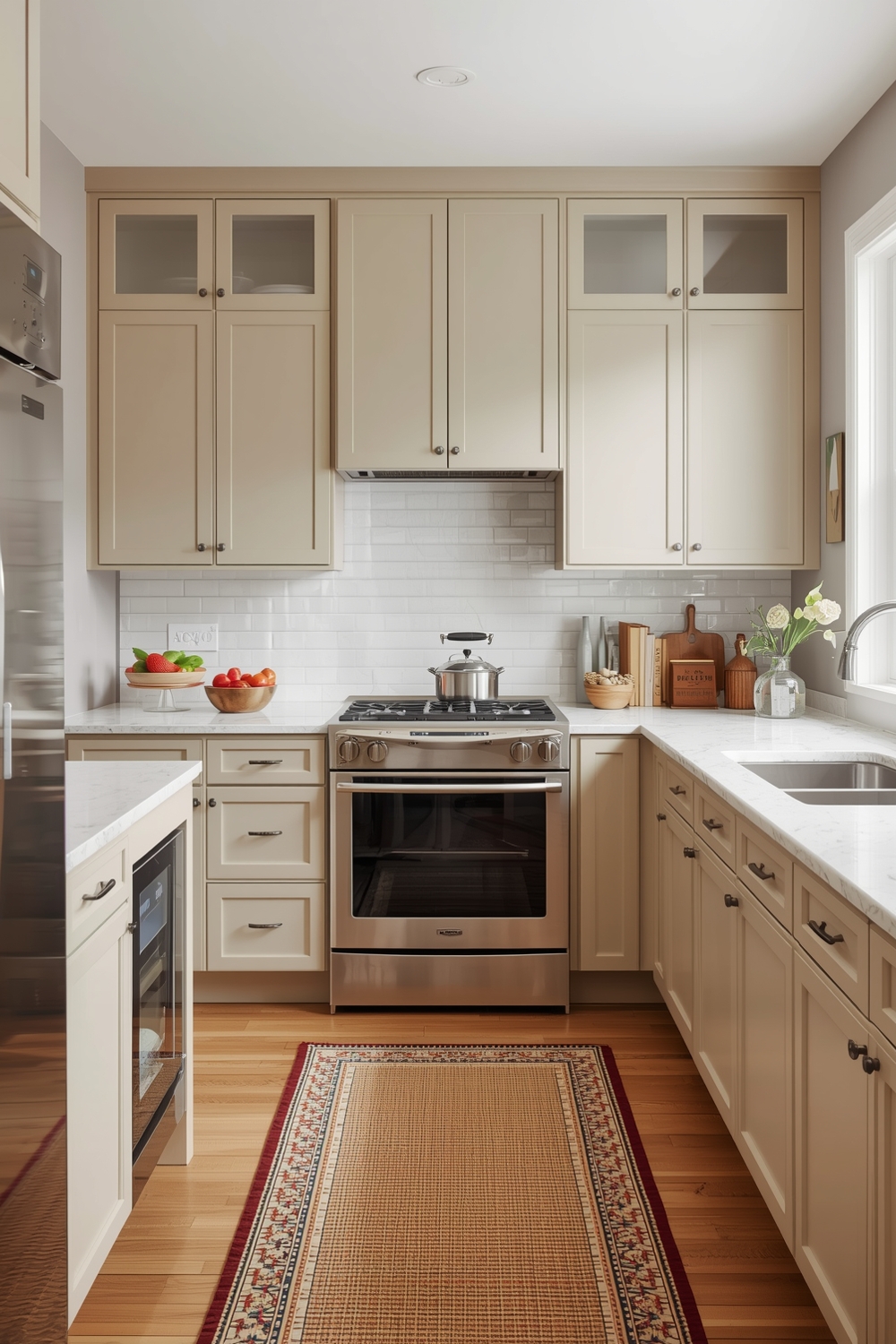 Beige Kitchen Cabinets with Modern Layout