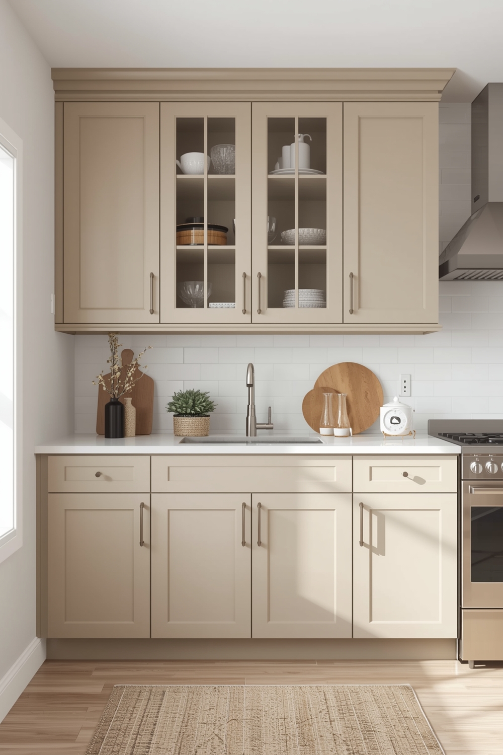 Bright Beige Kitchen Cabinet Layout