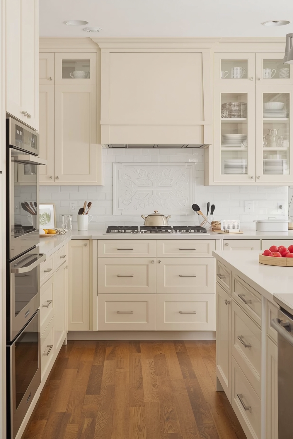 Bright Beige Kitchen Cabinet Layout