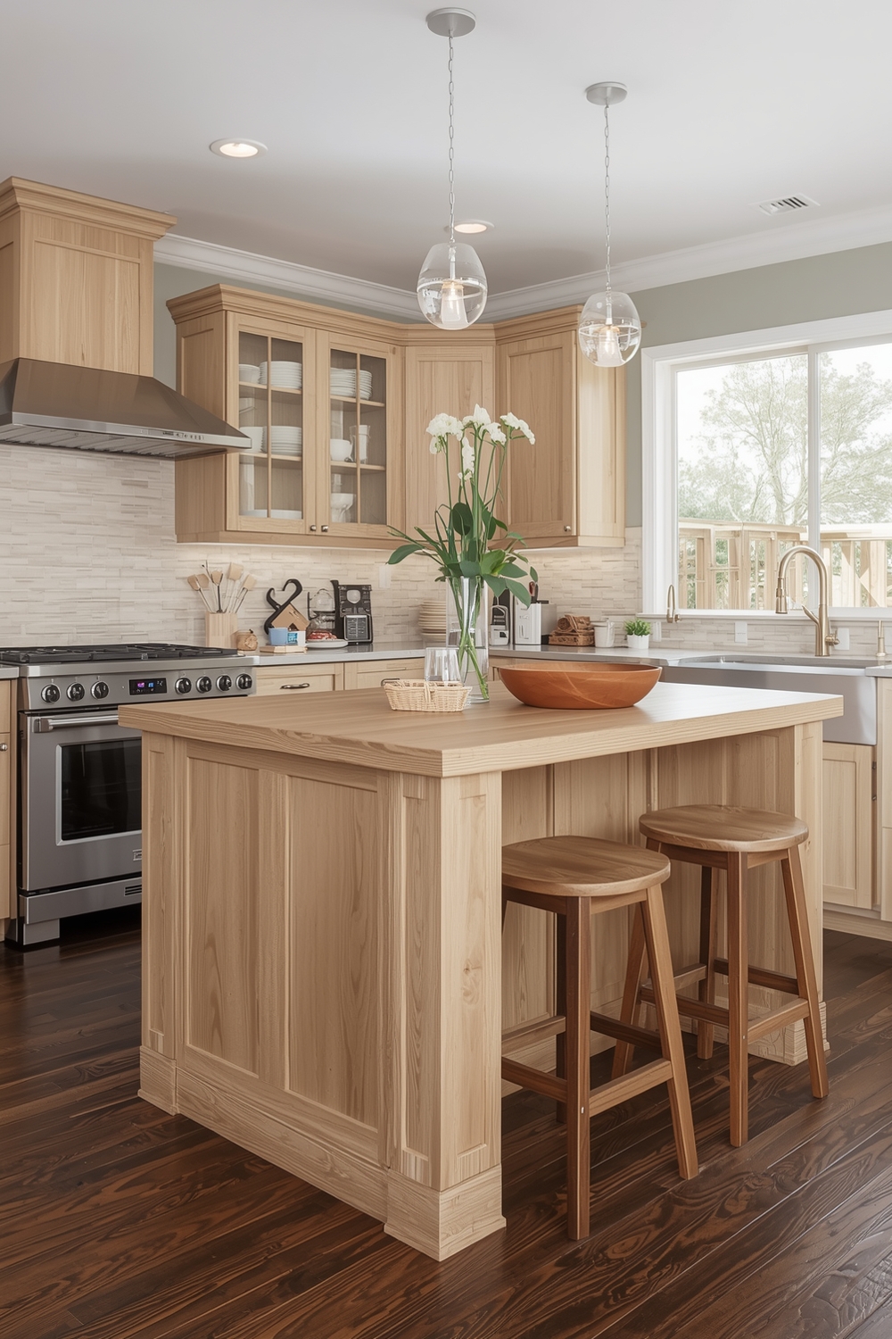 Functional White Oak Kitchen Islands