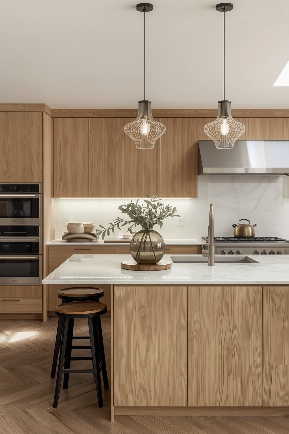Sophisticated White Oak Kitchen Lighting