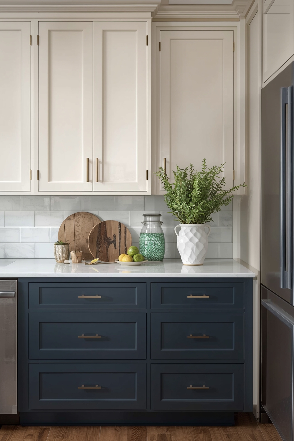 Two-toned Cabinets with Light and Dark Colors