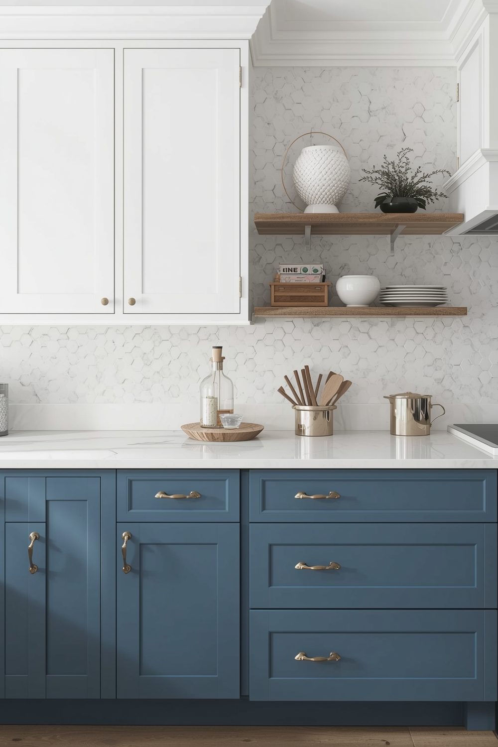 Two-toned Kitchen Cabinets with Decor Accents