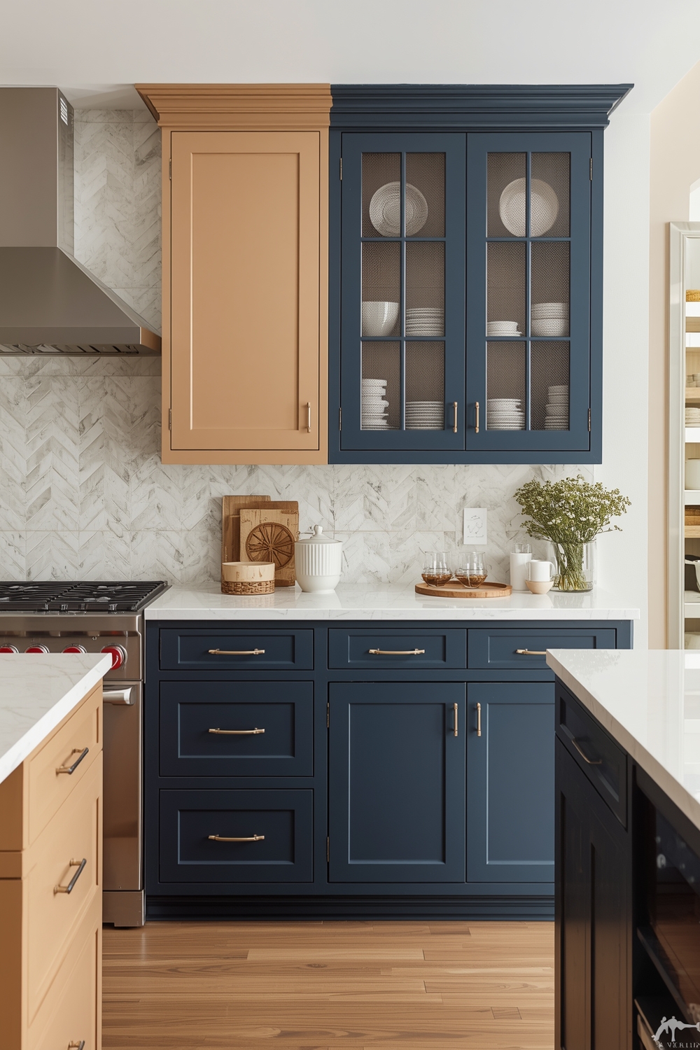Two-toned Kitchen Cabinets with Decor