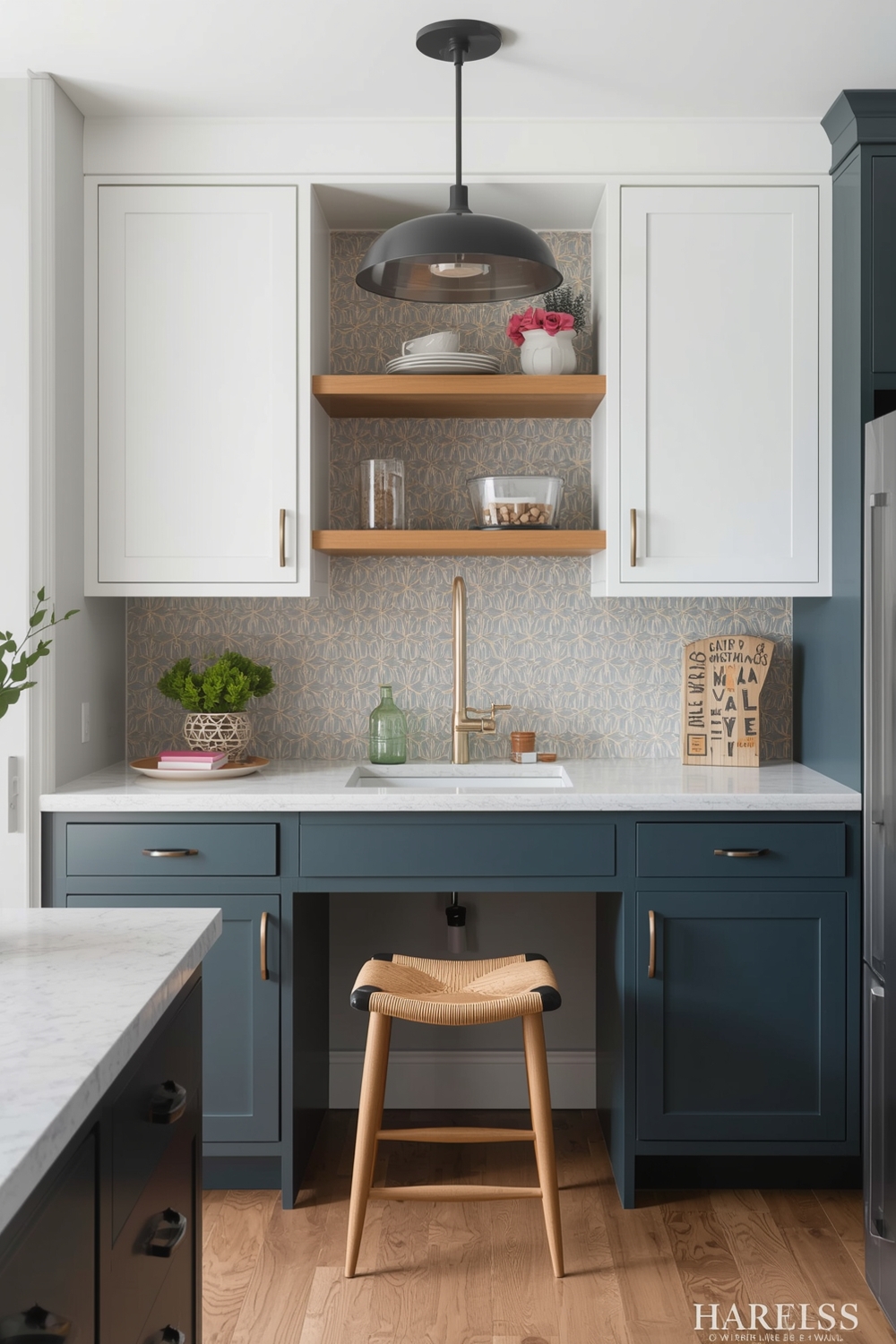 Two-toned Kitchen Cabinets with Workspace