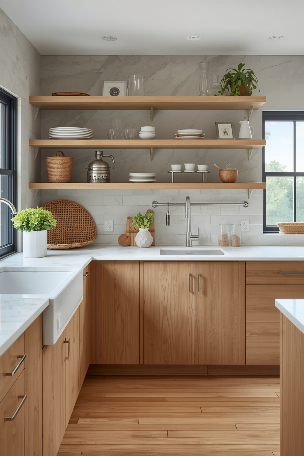 White Oak Kitchen Efficient Work Triangle