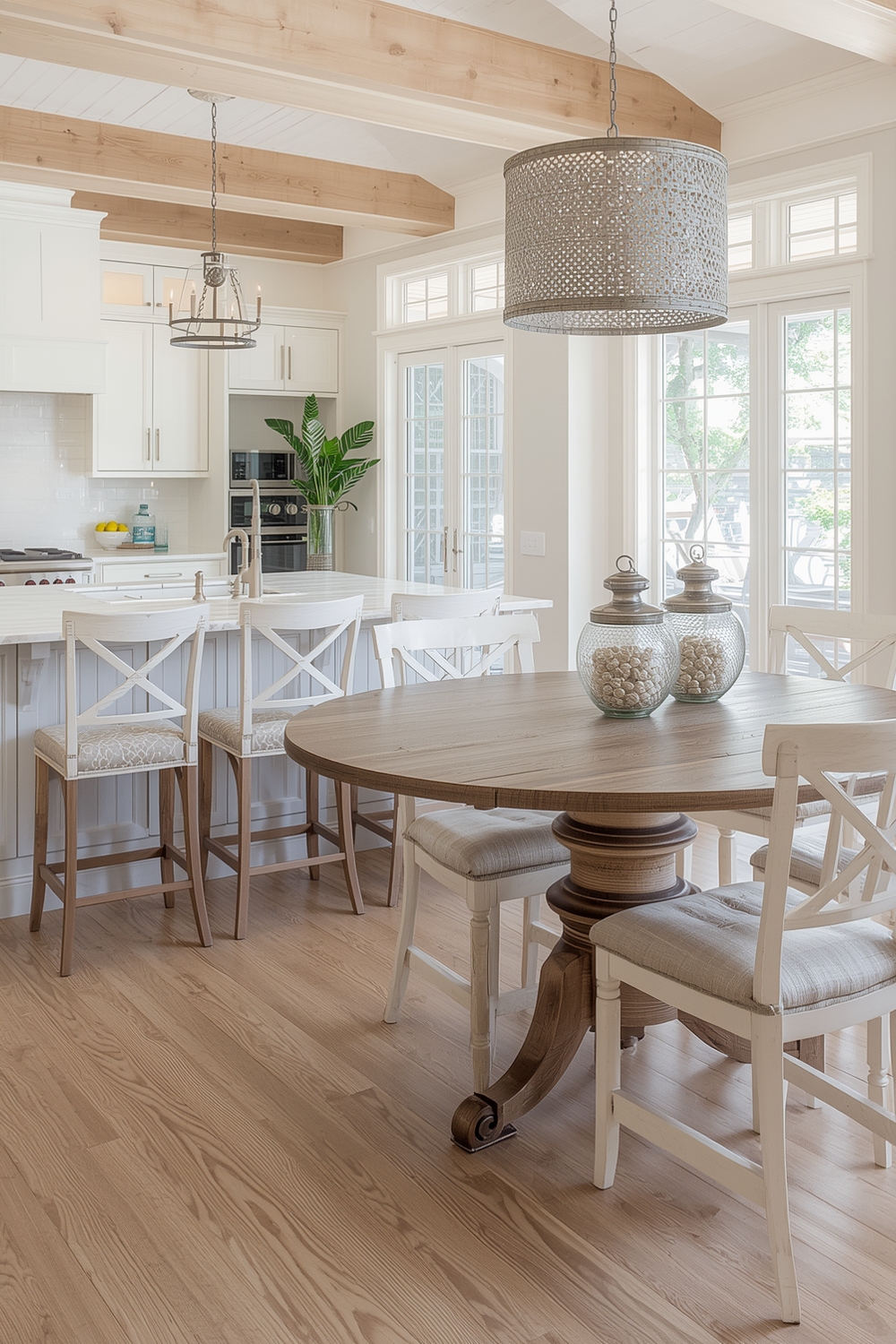 White Oak Kitchen Layout with Dining Space