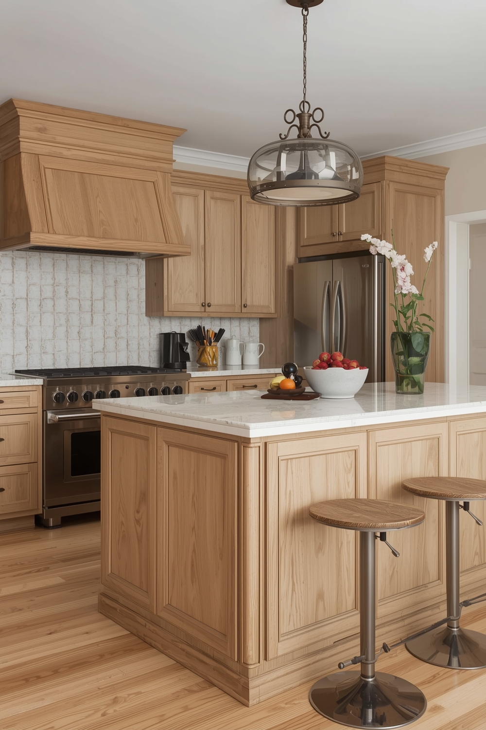 White Oak Kitchen Layout with Island