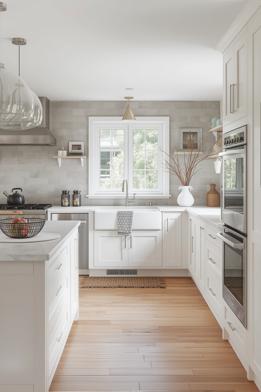 White Oak Kitchen Layout with Natural Light