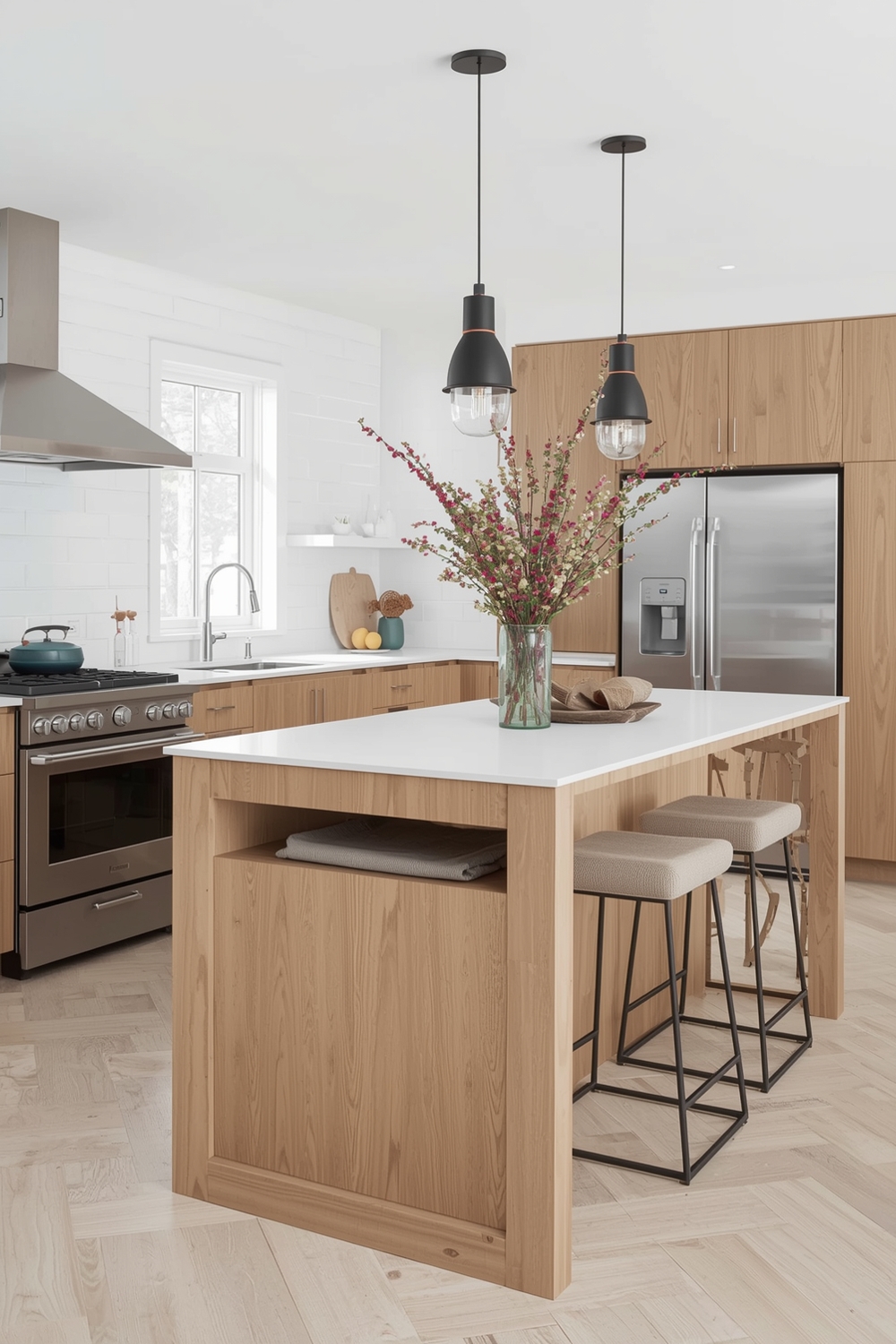 White Oak Kitchen with Modern Island
