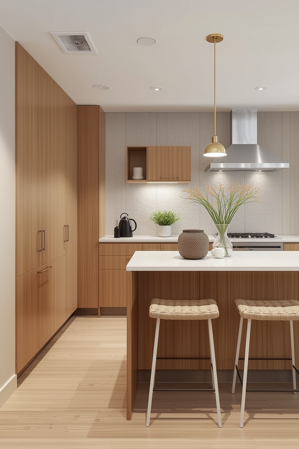 White Oak Kitchen with Modern Lighting