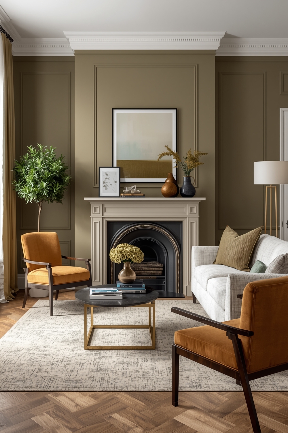 Contemporary Olive Green Living Room Layouts