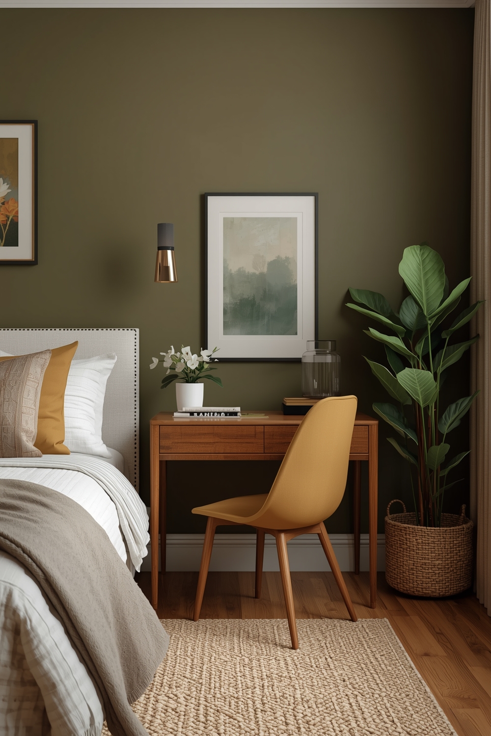 Cozy Olive Green Bedroom Workspace