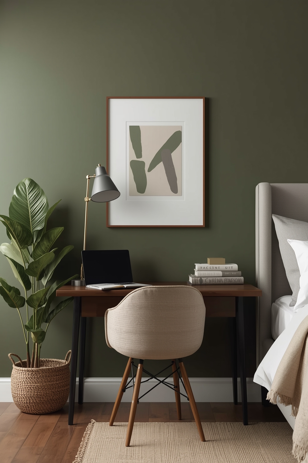 Functional Olive Green Bedroom Workspace