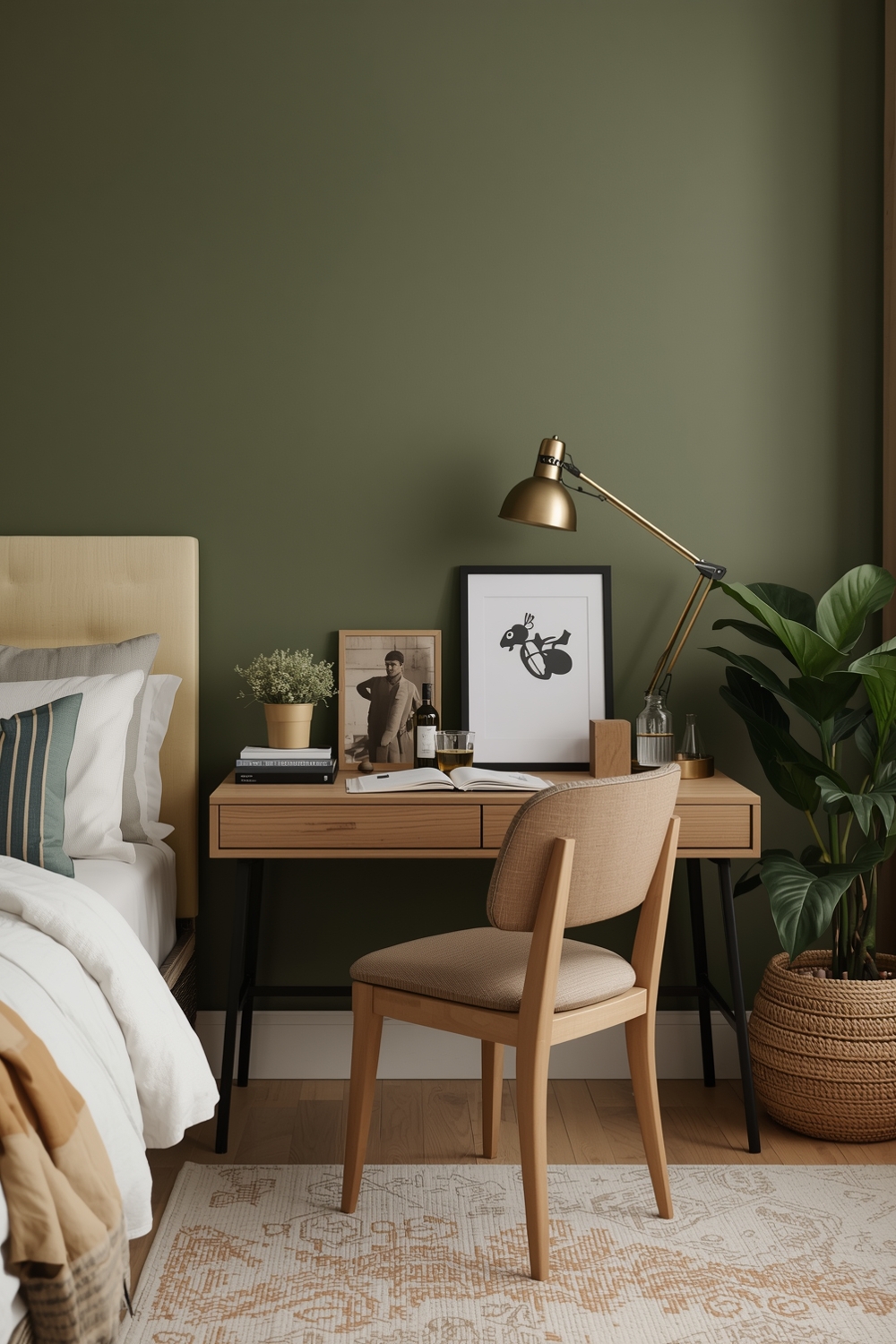 Functional Olive Green Bedroom Workspace