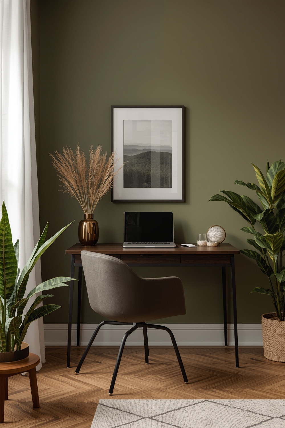 Functional Olive Green Living Room Workspace
