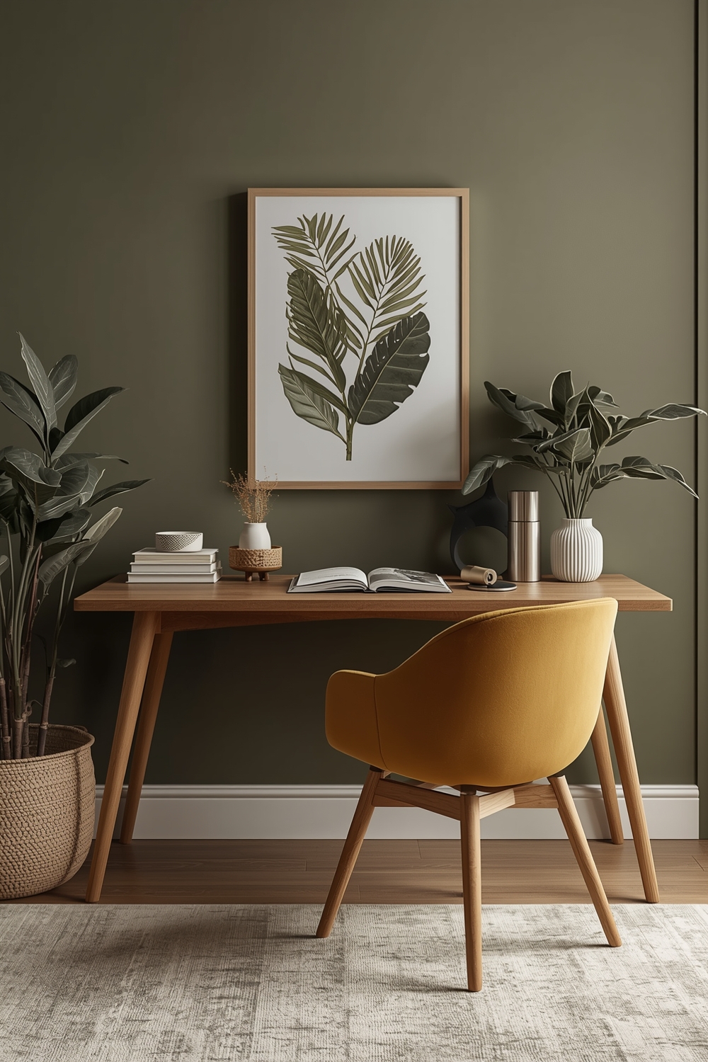 Functional Olive Green Living Room Workspace