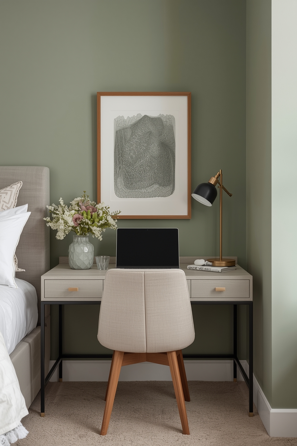 Functional Sage Green Bedroom Workspace
