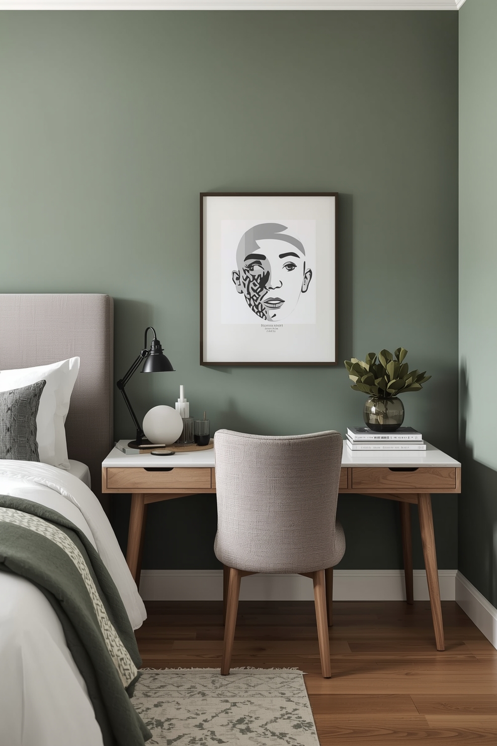 Functional Sage Green Bedroom Workspace