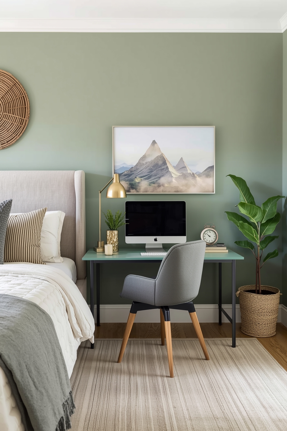 Functional Sage Green Bedroom Workspace