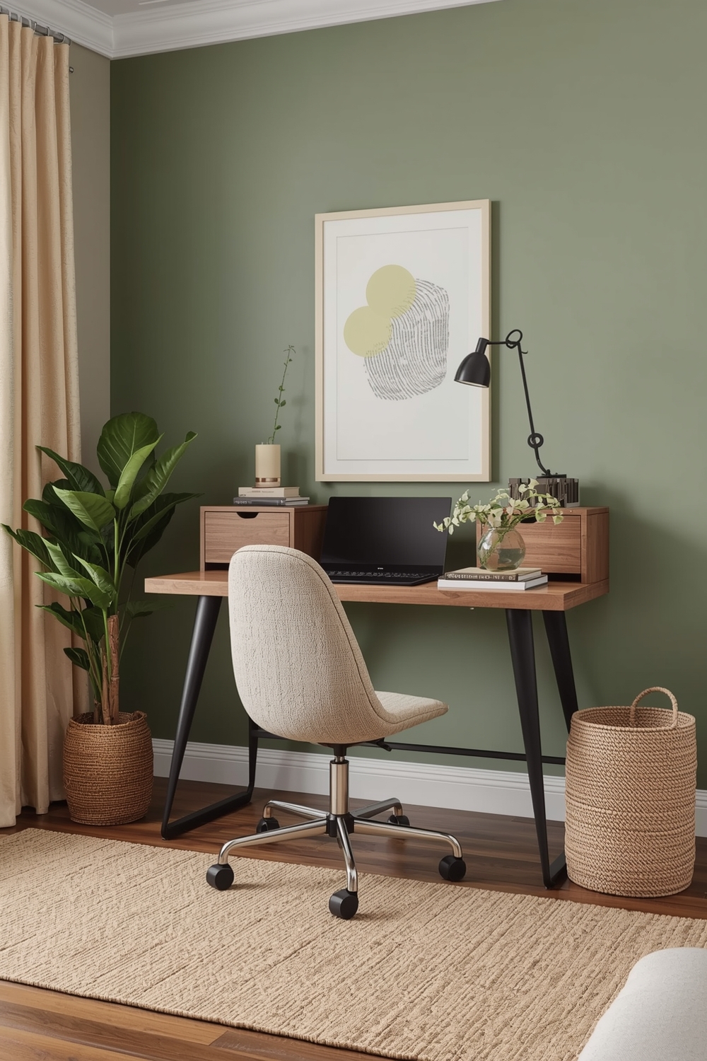 Functional Sage Green Living Room Workspace
