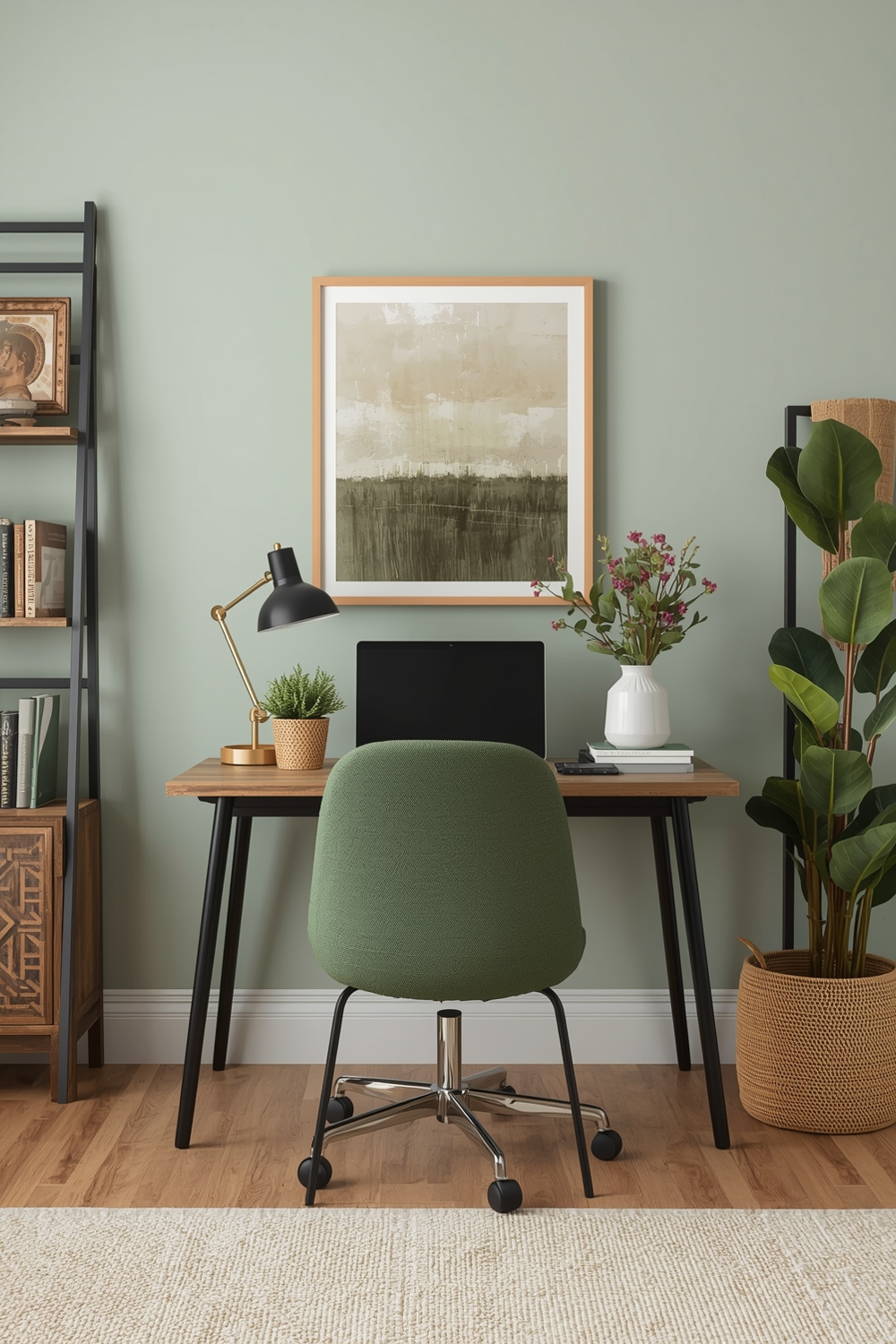 Functional Sage Green Living Room Workspace