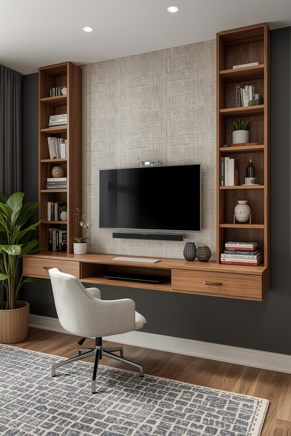 Functional TV Wall Workspace