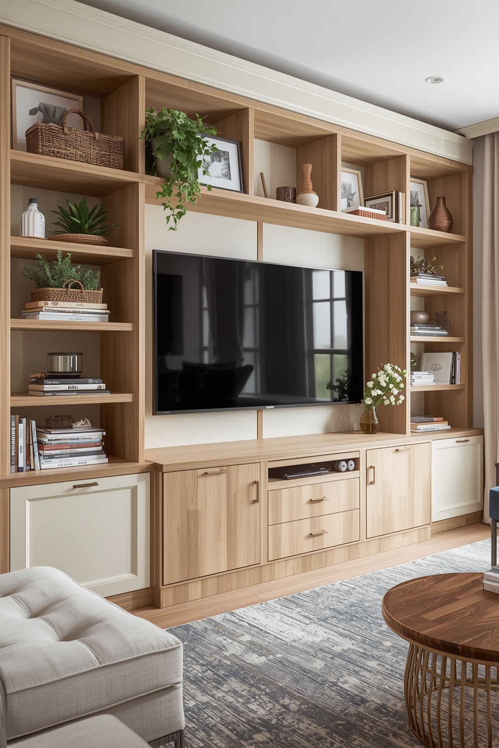 Living Room TV Wall with Storage Solutions