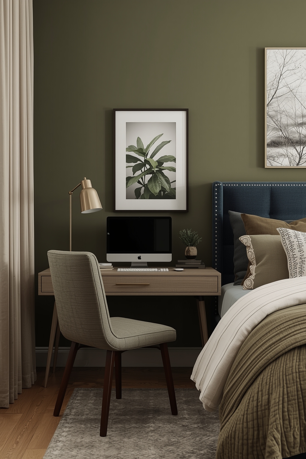 Olive Green Bedroom Workspace Layouts
