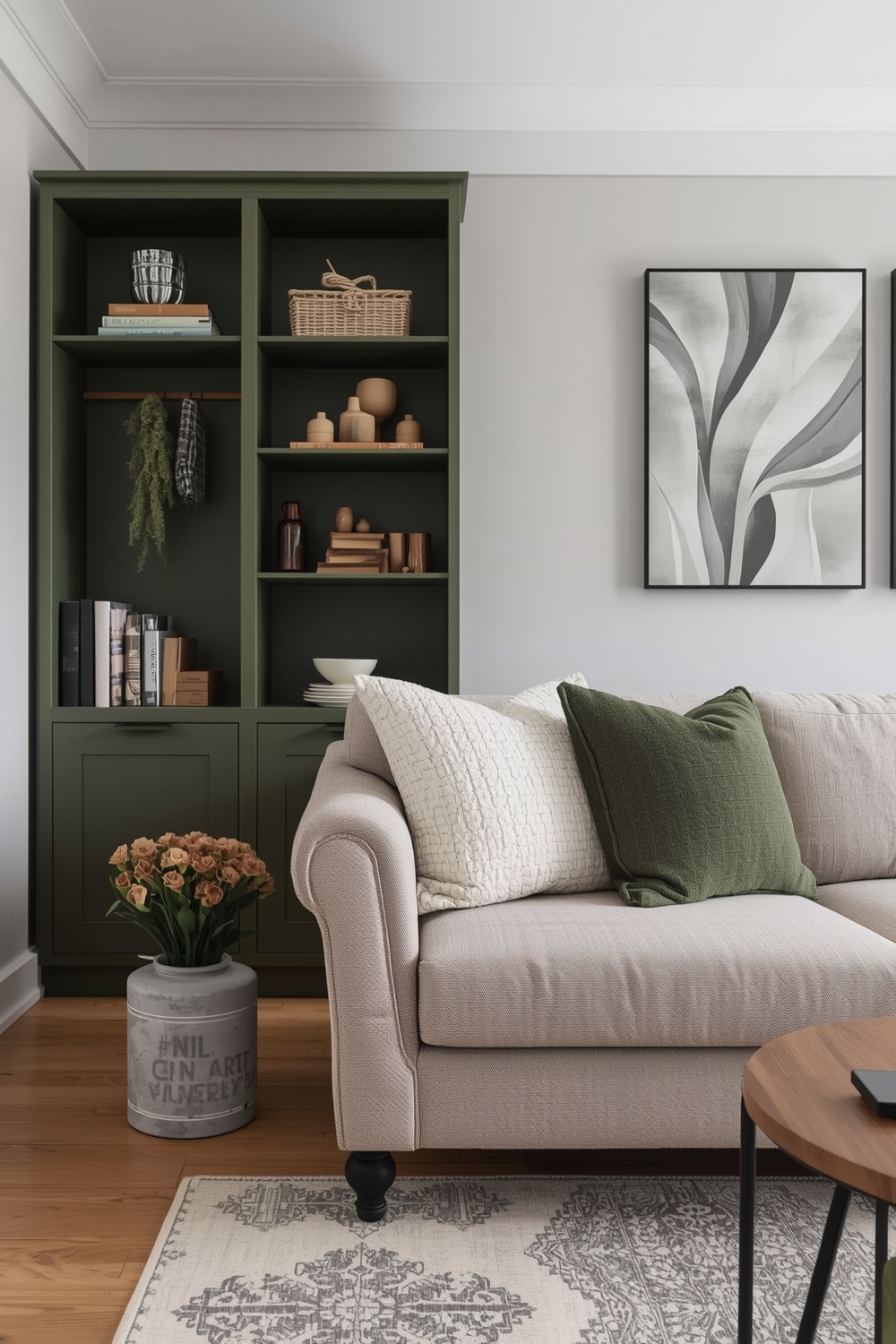 Olive Green Living Room Storage Solutions