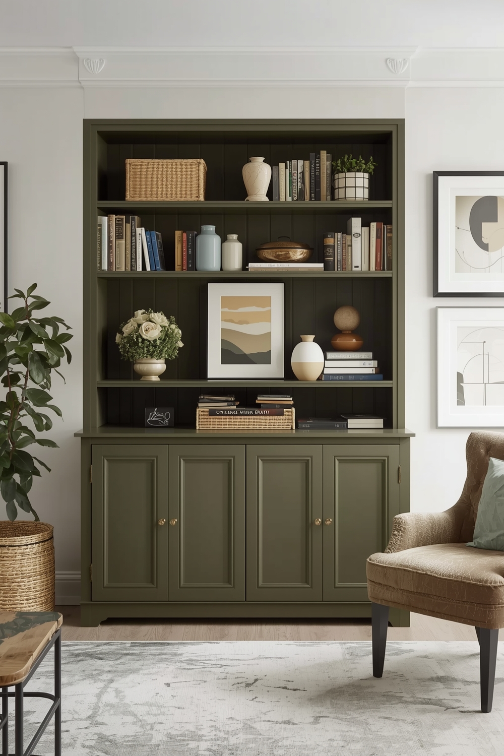 Olive Green Living Room Storage Solutions