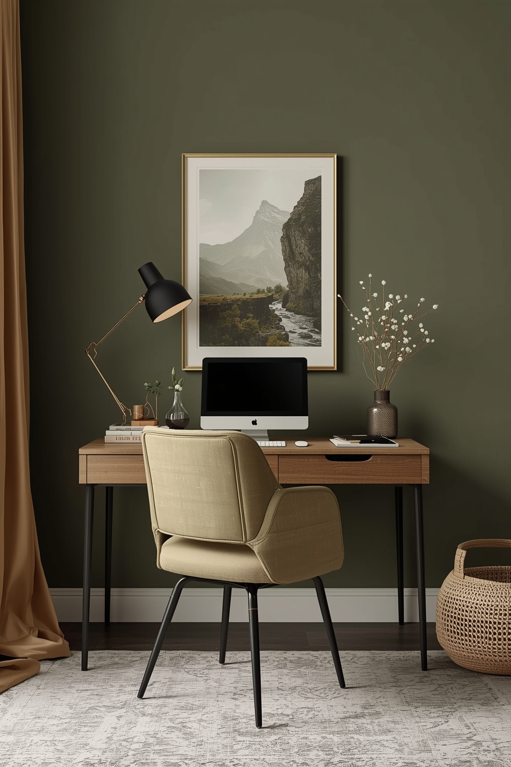 Olive Green Living Room Workspace Inspiration