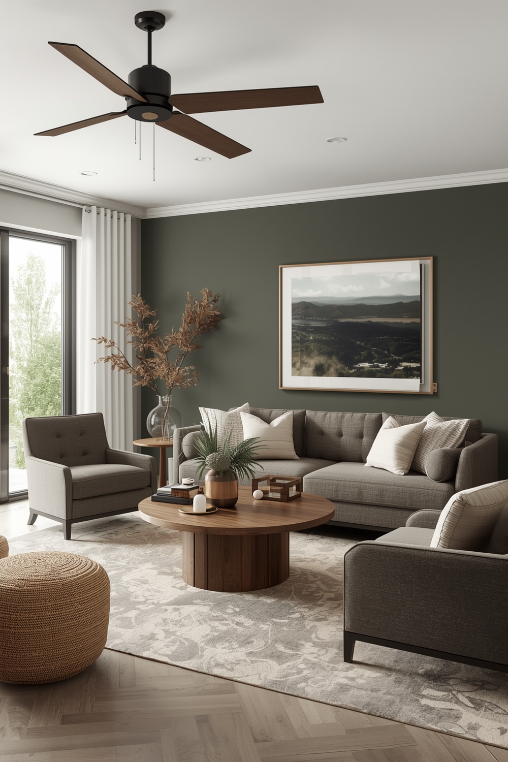 Open Concept Olive Green Living Room Layouts