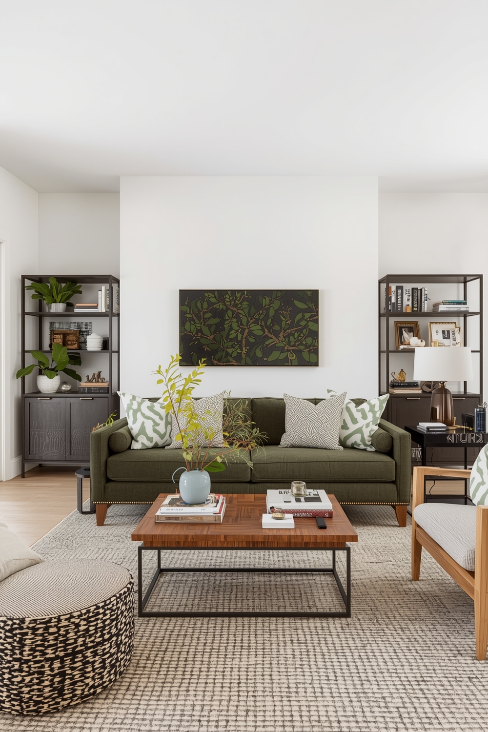 Open Concept Olive Green Living Room Layouts