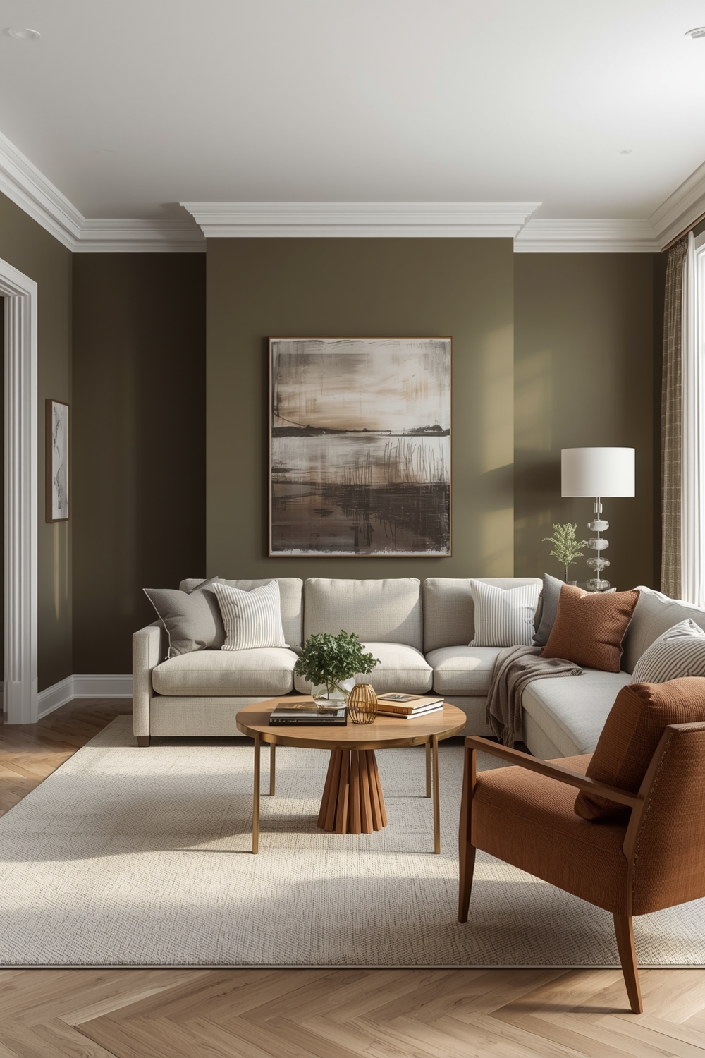 Open Concept Olive Green Living Room Layouts