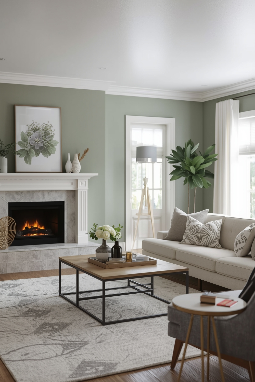 Open Concept Sage Green Living Room Designs