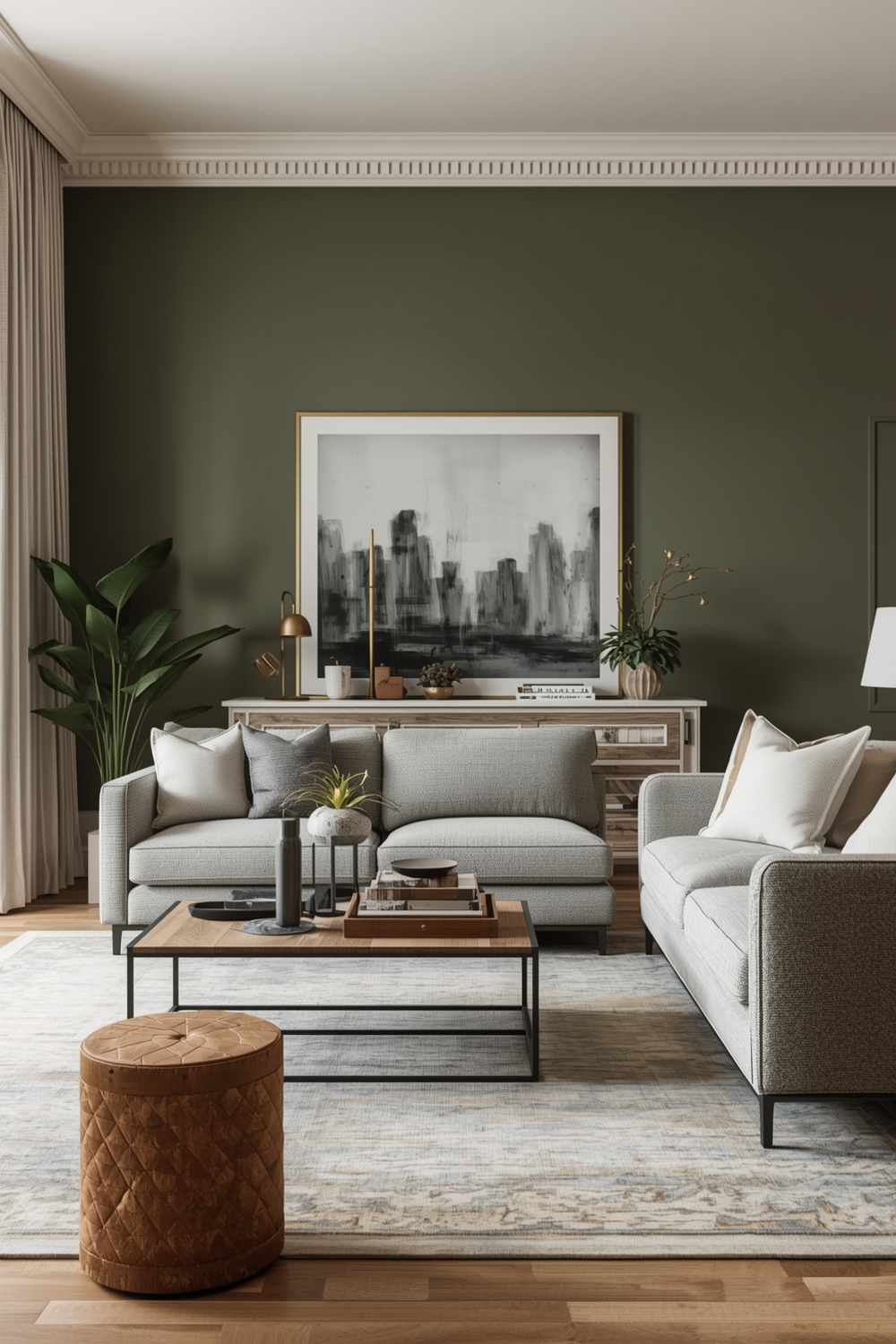 Open Concept Sage Green Living Room Layouts