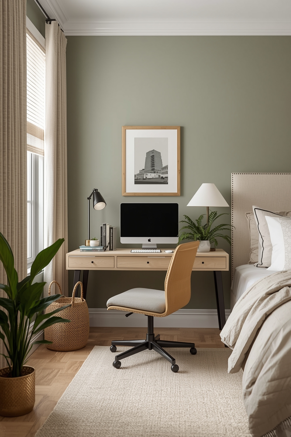 Sage Green Bedroom Workspace Layouts