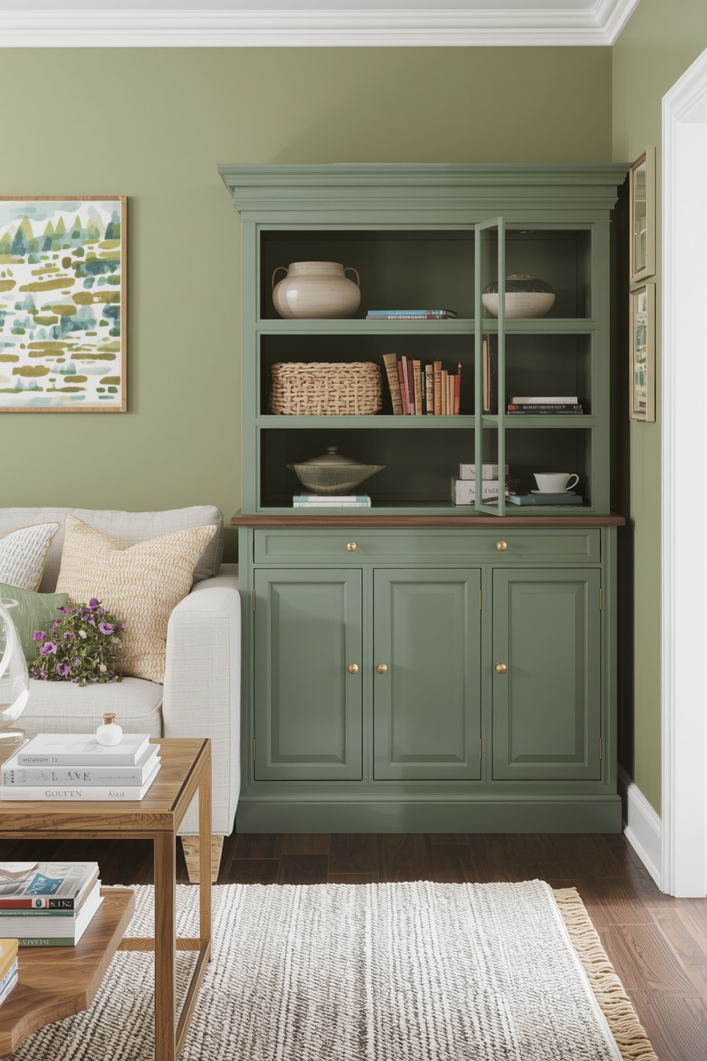 Sage Green Living Room Storage Ideas