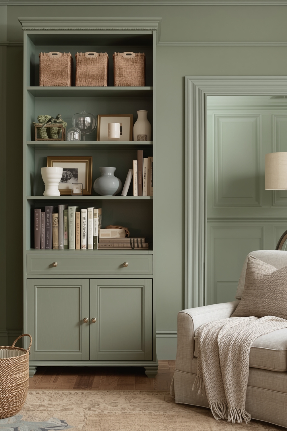 Sage Green Living Room Storage Solutions