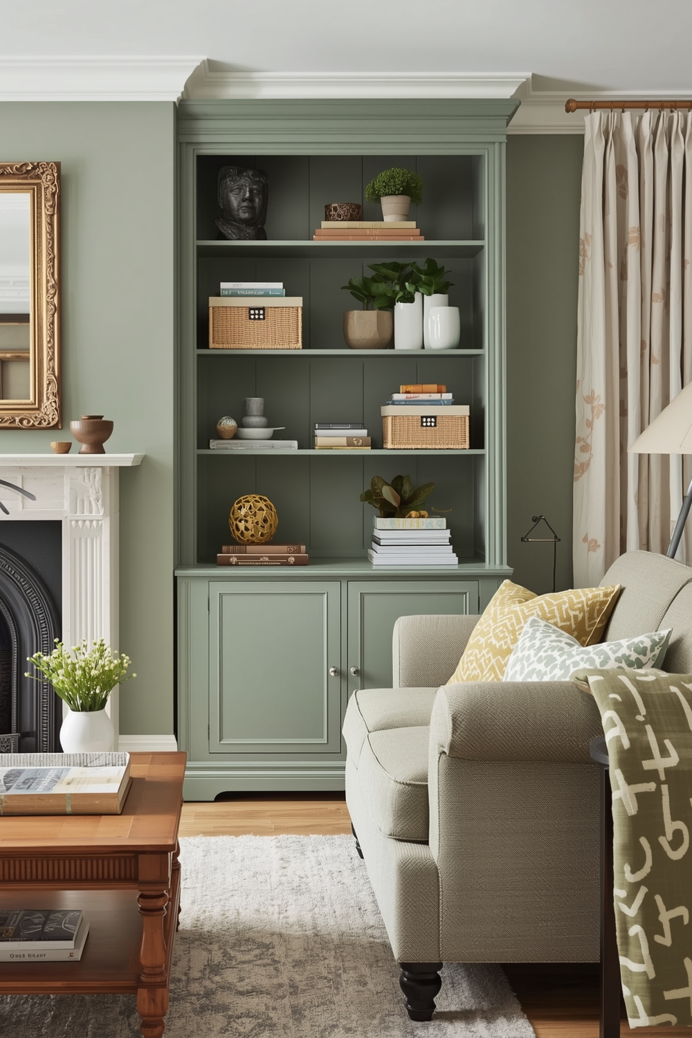 Sage Green Living Room Storage Solutions